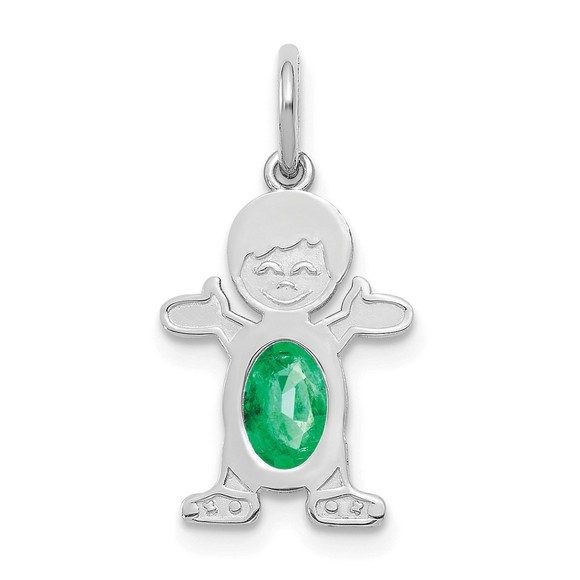 Million Charms 14K White Gold Boy 6x4 Oval Genuine Emerald-May